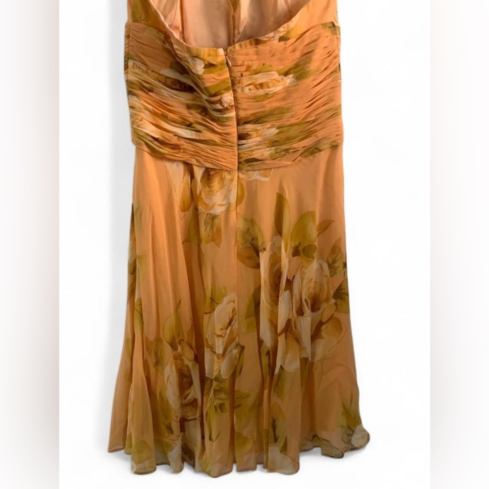 Maggy London Yellow Floral silk halter  Dress gold embellishment backless size10 - Picture 5 of 8